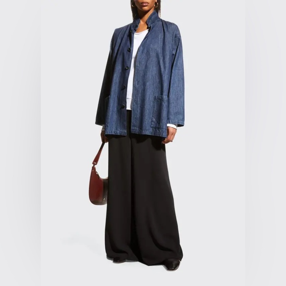 Eskandar Denim Standing Collar Shirt Jacket